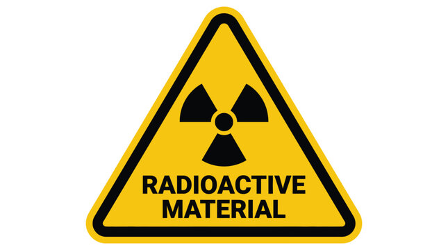 Bright yellow triangular hazard sign featuring a bold black radioactive material symbol displayed clearly on a clean white background for industrial safety and warning purposes