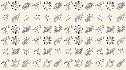Obraz premium Astronomy Seamless Pattern Stars Telescope Moon Planets Comet Navy Design