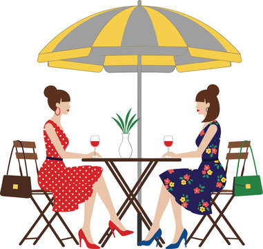 Vector bundle of Parisian women drinking wine, cinnamon rolls, boba bubble tea, orange fruits, watercolor garden paths, luxury cosmetics, farm animals, and golden glitter frames