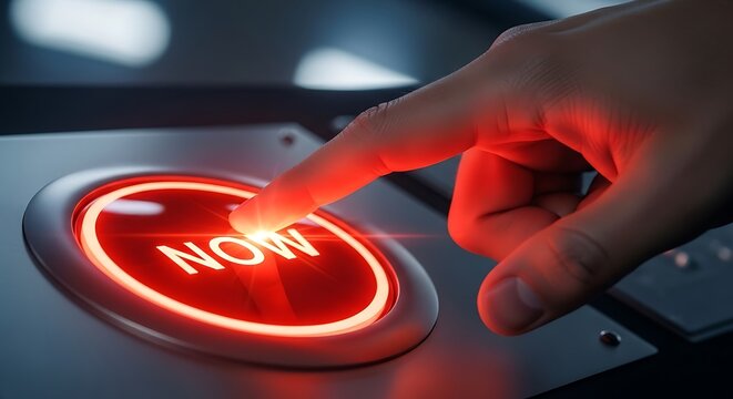 Urgent Action Initiated by Finger Pressing Glowing Red NOW Button on Control Panel