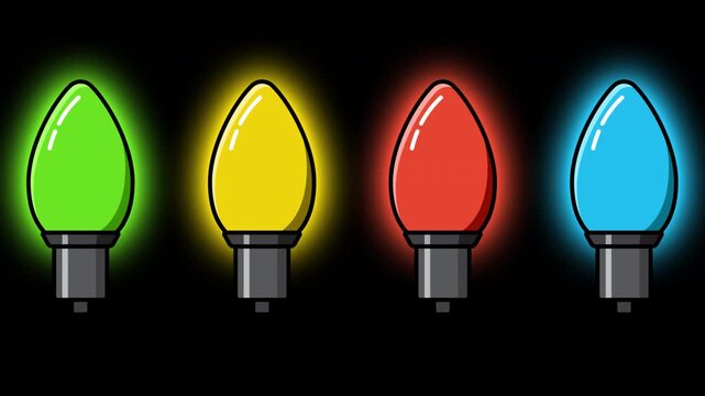 Modern bulb animation. Colorful light bulb. Colorful light for decoration. Cartoon light bulb. Holiday ornaments. 4K animation. Transparent background with alpha channel