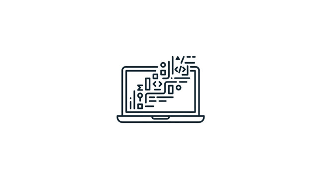 Minimalist Laptop With Coding Symbols Line Icon