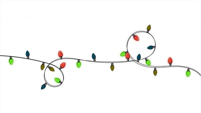 Bulbs on a string animation. Hanging light bulbs. Colorful light bulbs for decoration. Lights garland. Lights string decoration. 4K animation