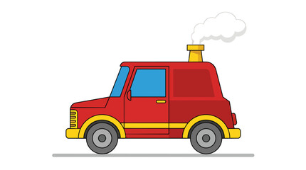 Naklejka premium Red chimney car steam propulsion flat vector illustration for children educational media