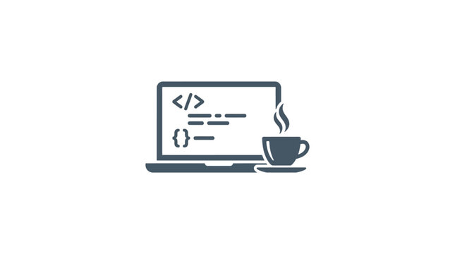 Software Development Icon with Laptop and Coffee Cup