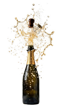 Champagne Bottle Pop with Bursting Bubbles and Spray