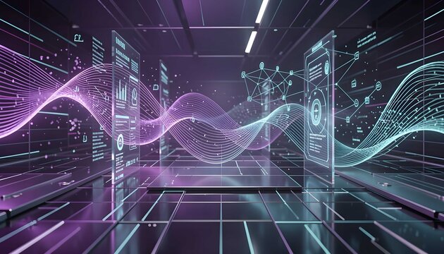 Digital AI fintech blockchain cyber holographic data system flow