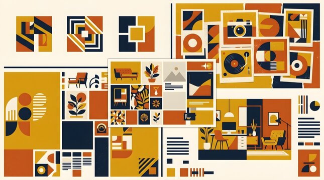 Modern Retro Branding Mood Board Vector Presentation With Geometric Elements.