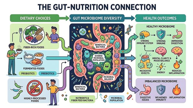 Connection between gut health nutrition and microbiome diversity