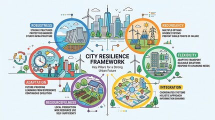 Naklejka premium Infographic showing key pillars of a strong urban resilience framework