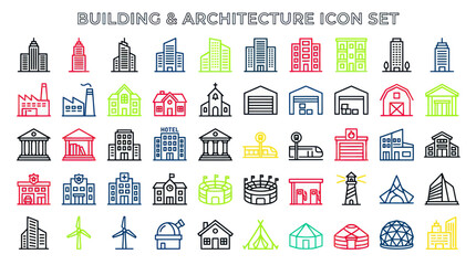 Building & Architecture Icon Set: City, Modern, and Traditional Structures © hakim