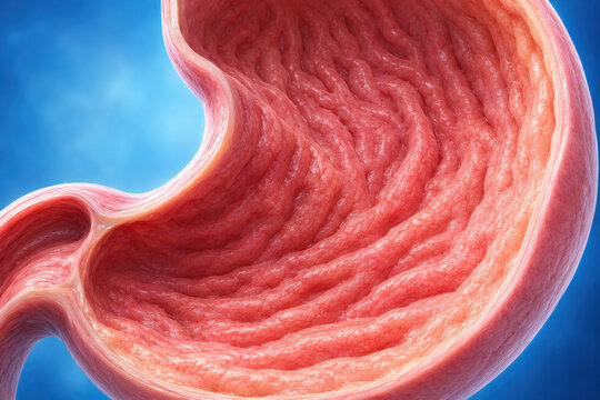 Healthy Stomach Lining and Gastric Rugae Anatomy Medical Illustration