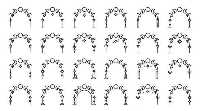 Celestial Archway Collection: Moon, Stars, Crescent, Arc, Decorative Border Elements