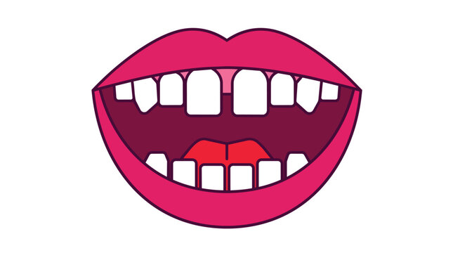 Gapped teeth smiling mouth with vibrant pink lips flat vector illustration for healthcare marketing
