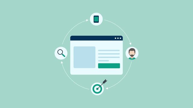 Digital marketing, Customer retargeting, Ads appearing in different formats 2d animation with alpha matte