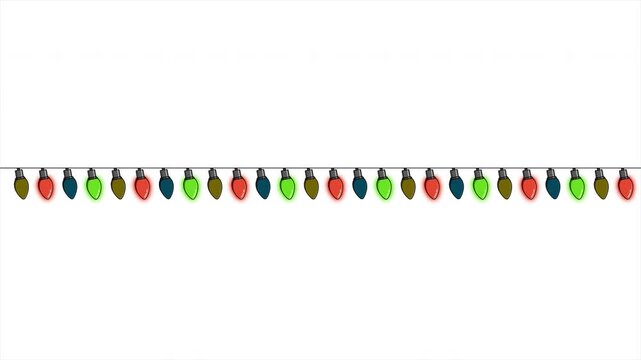 Bulbs on a string animation. Hanging light bulbs. Colorful light bulbs for decoration. Lights garland. Lights string decoration. 4K animation