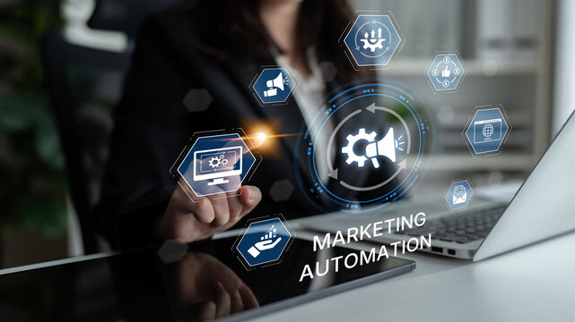 Marketing automation diagram showcase AI-driven campaign workflow, highlight marketing automation, data-driven strategy, marketing automation tools, and market automation process in business. Spline