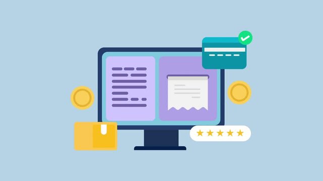 Paying bill online with credit card, Online bill payment, Secure checkout process 2d animation with alpha matte
