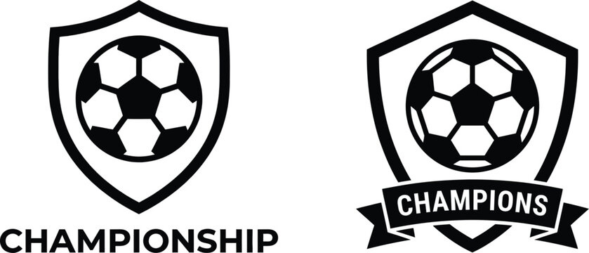 Soccer crests and championship banner set vector graphics for sports teams leagues and tournament branding