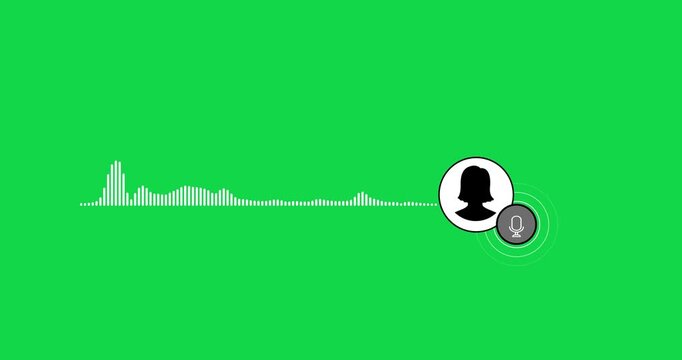 Virtual female character interview voice animation voice recording and podcast mic microphone button icon animation video. Music equalizer signal animation