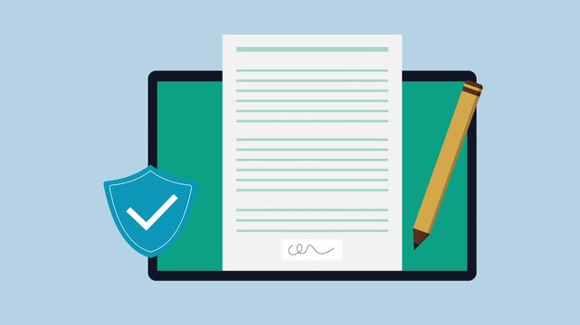 Secure and encrypted electronic message, Digital or electronic signature with tablet 2d animation with alpha matte
