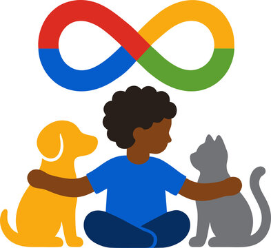 Autistic Child with Dog and Cat Companion Illustration