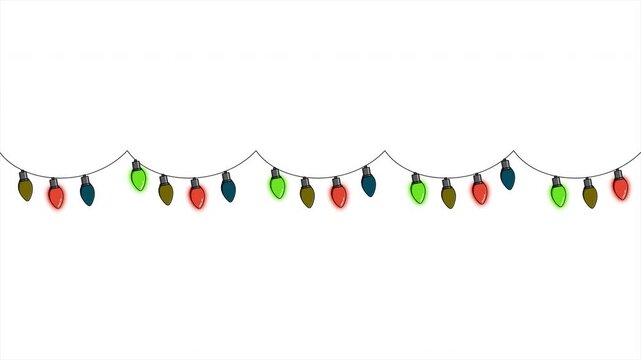 Bulbs on a string animation. Hanging light bulbs. Colorful light bulbs for decoration. Lights garland. Lights string decoration. 4K animation