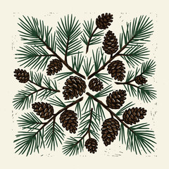 Fototapeta premium Pinecone and Pine Needle Mandala Design