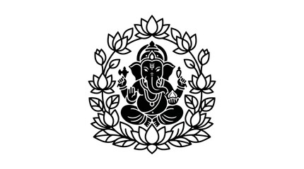 Obraz premium Lord Ganesha Line Art Illustration in Lotus Frame