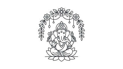 Obraz premium Lord Ganesha Line Art Illustration with Floral Arch