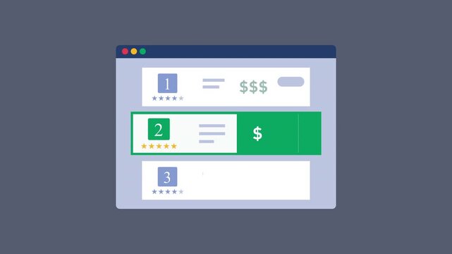 Website list item price and online payment, Rating product on website 2d animation with alpha matte
