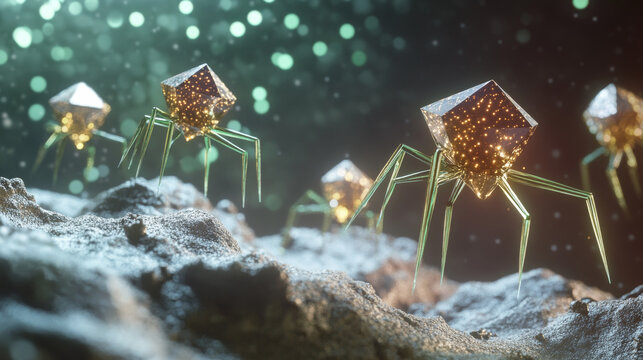 Macro shot of a future sci-fi crystal spider nano robot.