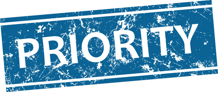 Distressed priority stamp blue rectangle grunge effect for business and task management concepts