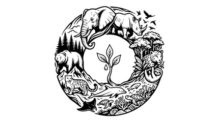 Obraz premium Circle of Life: Diverse Wildlife and Nature Ecosystem Illustration