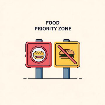 Food priority zone sign with shopping carts.