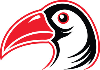 Obraz premium Stylized toucan head illustration featuring a vibrant red beak and intense eye perfect for sports teams branding