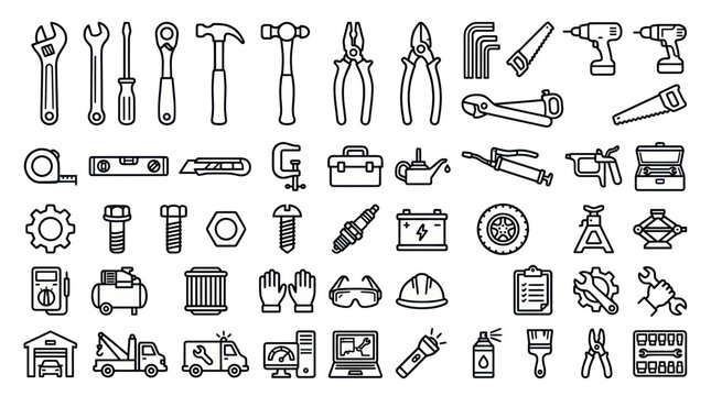 Collection of Hand Tools and Workshop Equipment Icons