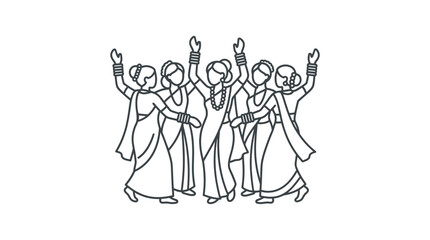 Obraz premium Indian Women Dancing in Traditional Sarees Line Art Illustration