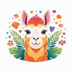 Fototapeta premium Cute Llama Illustration with Flowers and Hearts