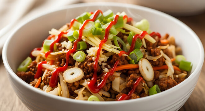 Keto Egg Roll in a Bowl Ground Pork Cabbage Ginger Low Carb Asian