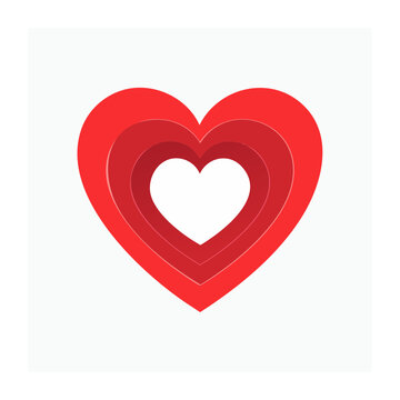 Nested red hearts icon on white background