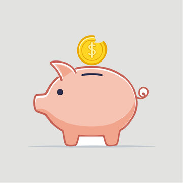 Pink piggy bank with a gold coin falling in
