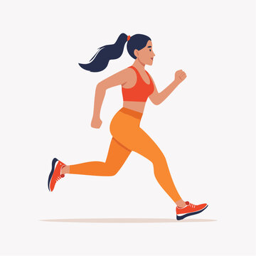 Woman running in sportswear, flat design illustration