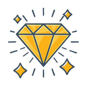 Yellow diamond gemstone with sparkles vector illustration