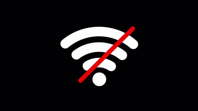 NO wi-fi signal and no internet connected router wifi network on black background.Abstract internet,router no wifi signal, no internet connection icon animation.