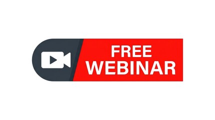 Obraz premium Bright red promotional banner featuring a white video camera icon for a free online webinar event