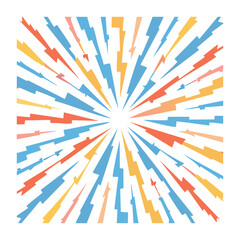 Fototapeta premium Radial burst of colorful lightning bolts on white background