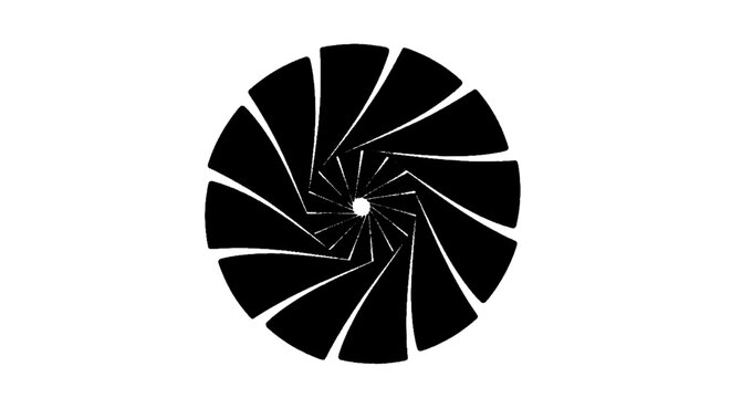 Minimal black silhouette icon, simple flat vector, bold black shape, no gradients, no shading abstract camera shutter aperture icon on a, flat icon style