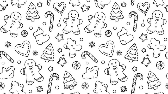 Festive Gingerbread Men and Christmas Icons Pattern.