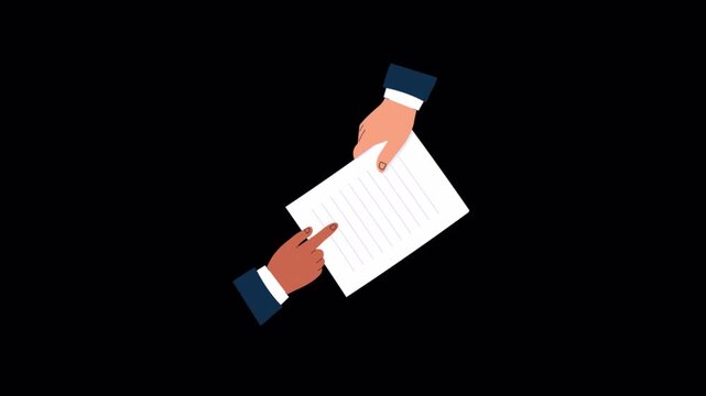 Two Hands Holding and Reviewing a Document Animation - Transparent